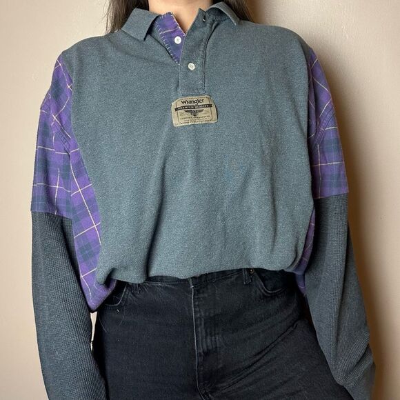 Reworked Upcycled Wrangler Long Sleeve Lightweight Flannel Sweater Shirt Top - Picture 1 of 4